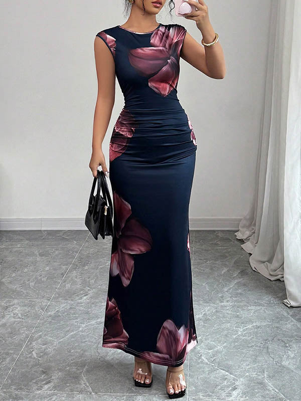 Anna-Berg | Bodycon Sleeveless Contrast Color Flower Dress