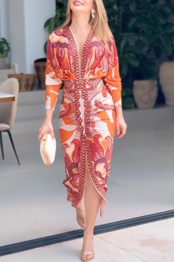 Anna-Berg | Effortless Unique Print Dolman Midi Dress