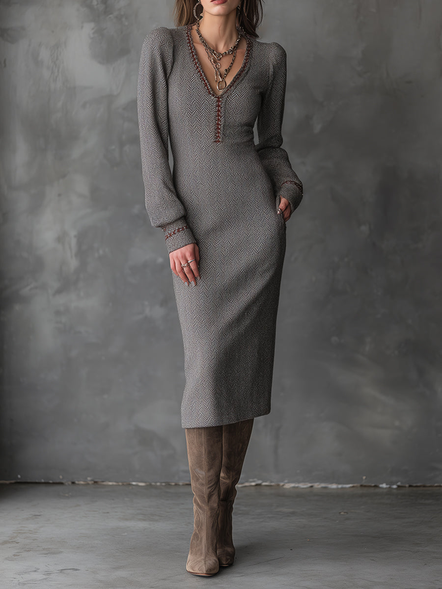 Anna-Berg | Elegant Bohemian Ash Taupe Sculpted Dress