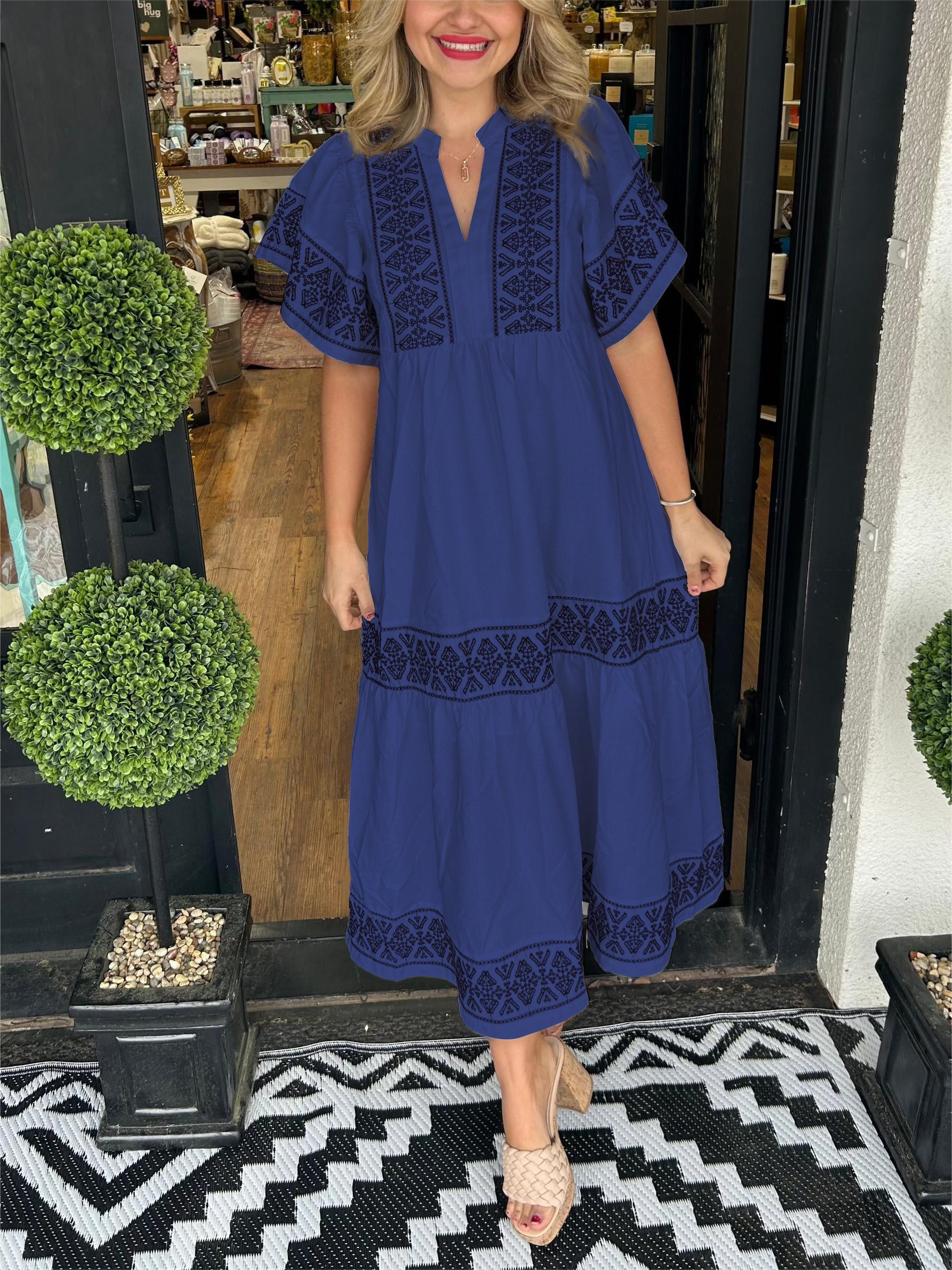 Anna-Berg | Sculpted Summer Boho V Neck Midi Dress