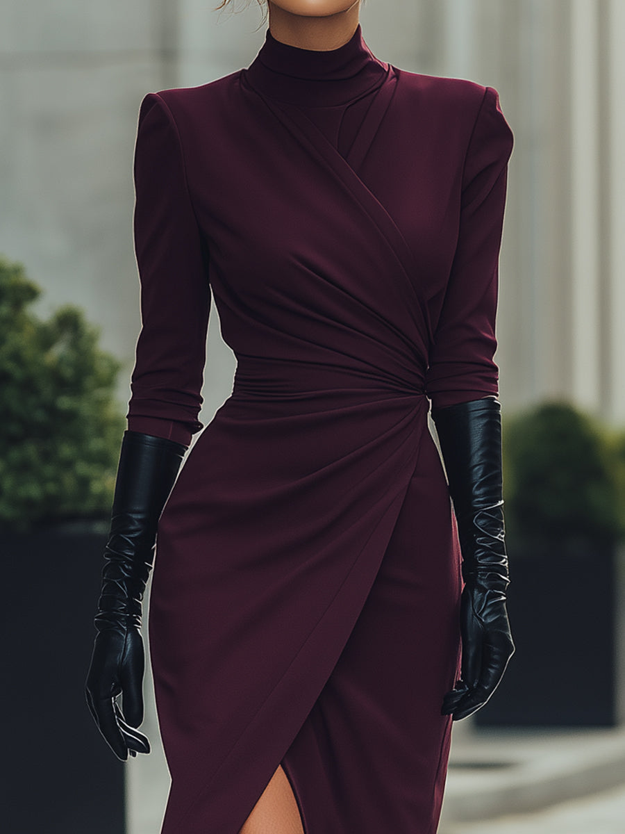 Anna-Berg | Deep Burgundy Draped Wrap Dress