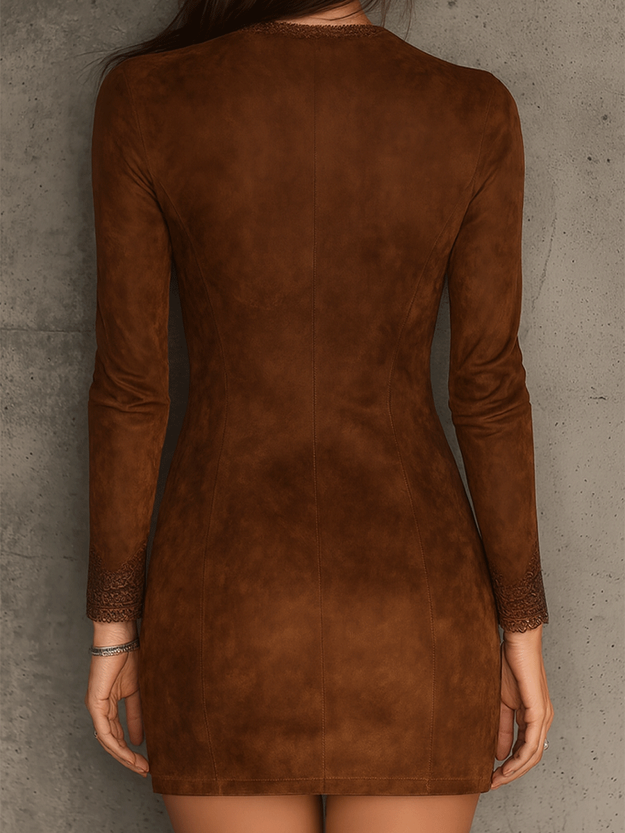 Anna-Berg | Vintage Caramel Brown Lace Trim Dress