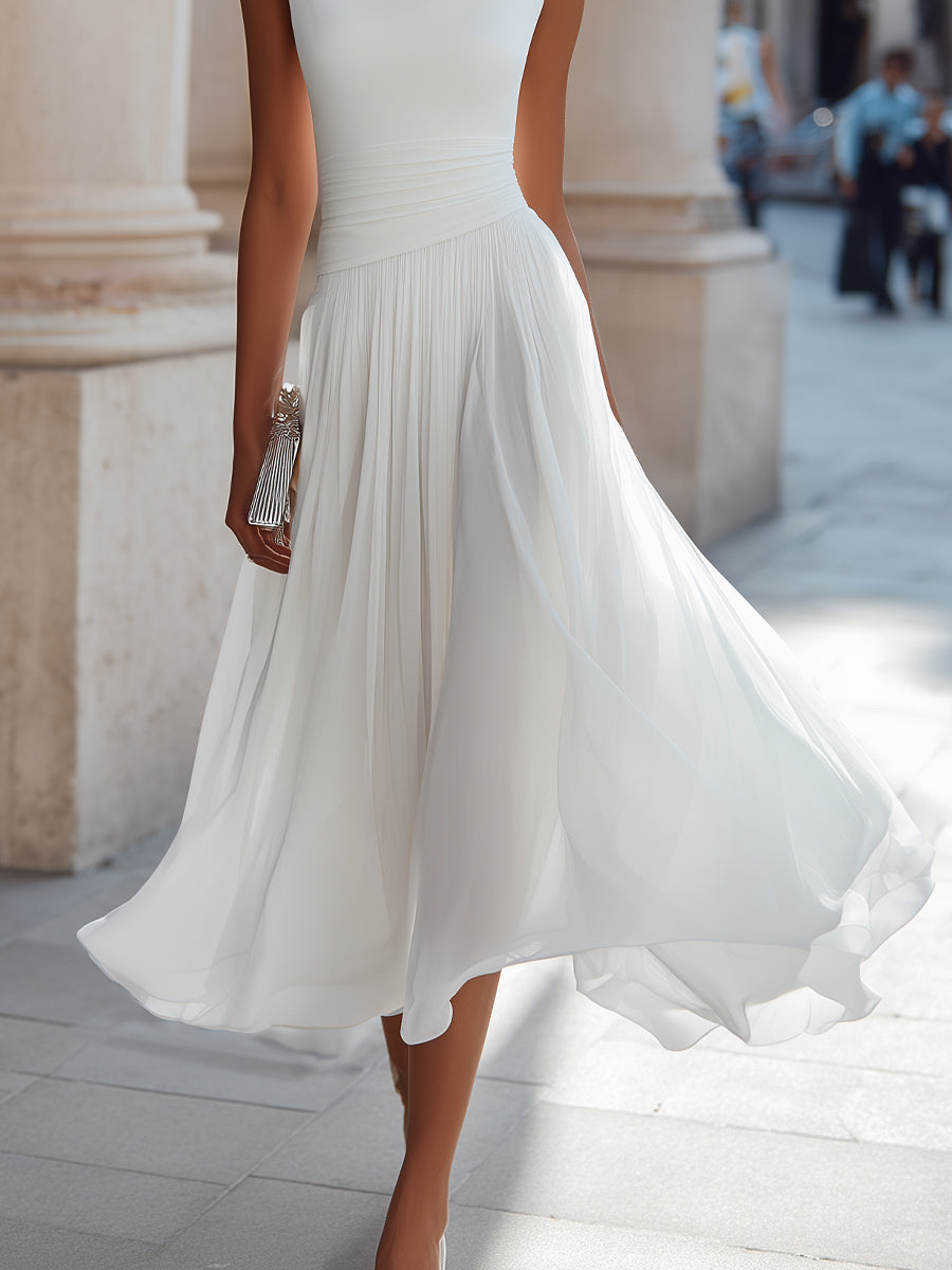 Anna-Berg | Draped Neck Sleeveless Pleated Dress