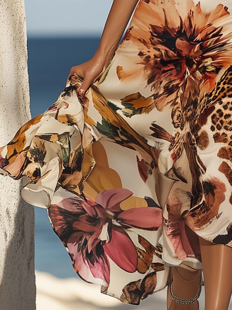 Anna-Berg | Halter Neck Leopard And Floral Dress