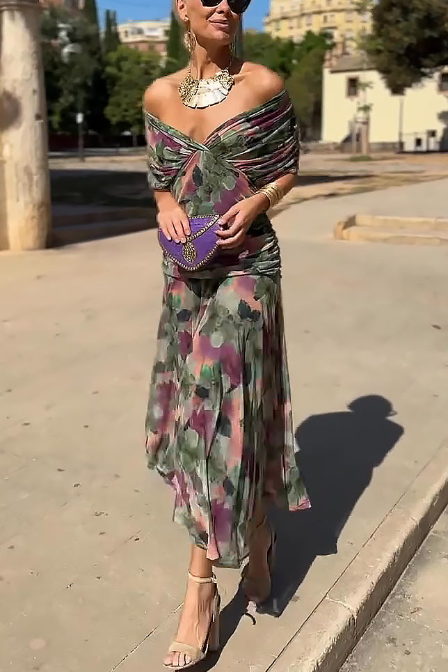 Anna-Berg | Elegant V-Neck Fantasy Painted Floral Dress
