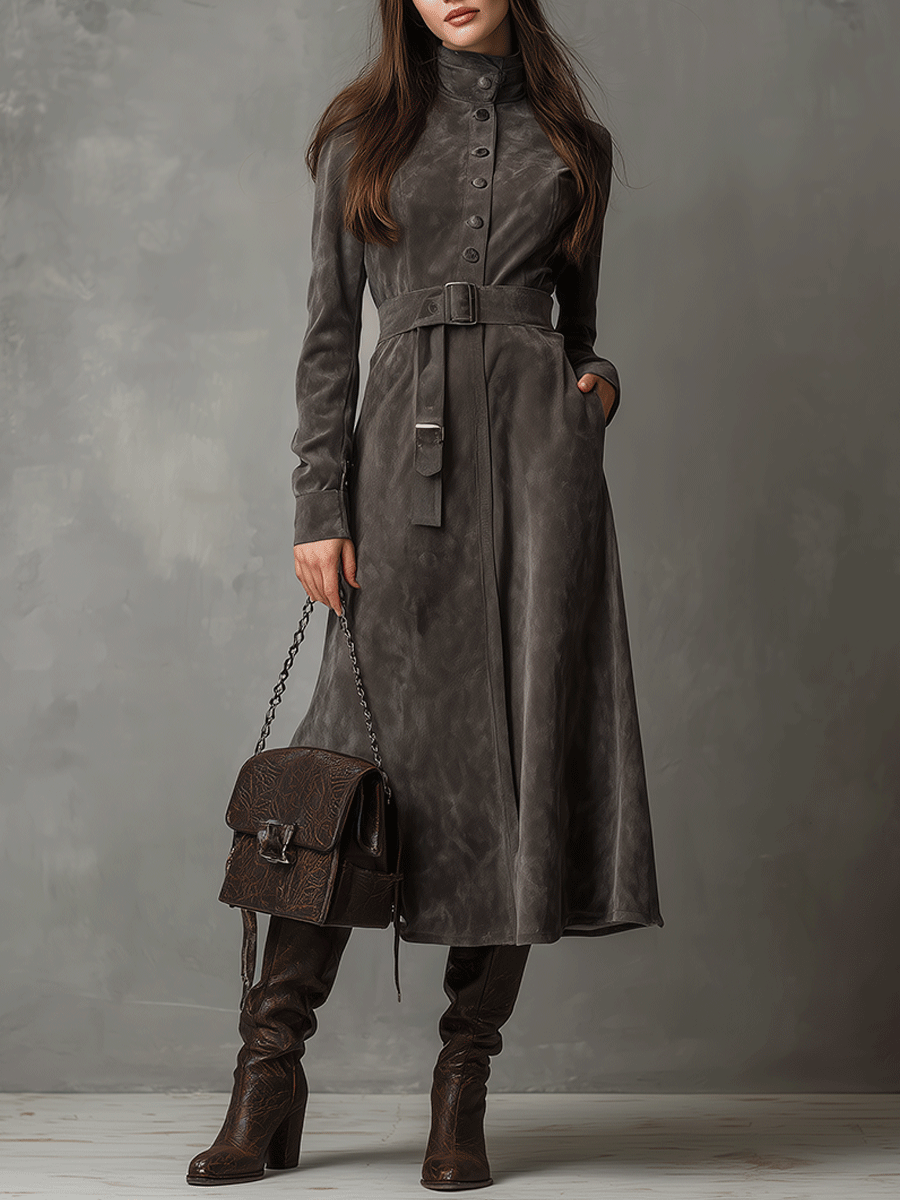 Anna-Berg | High Neck Belted Suede Dress