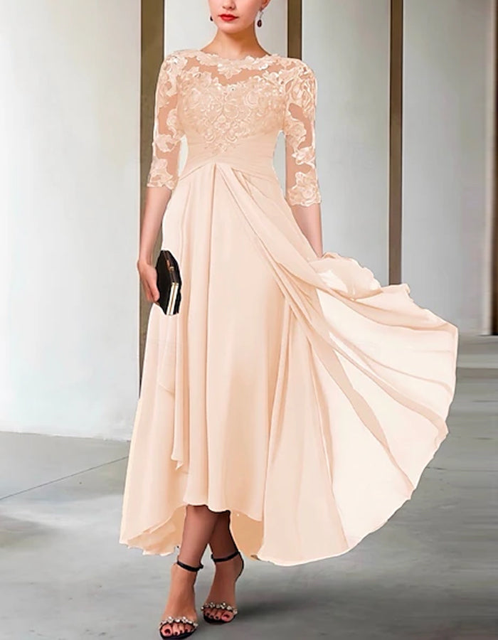 Anna-Berg | Chiffon A-Line Three-Quarter Sleeve Dress