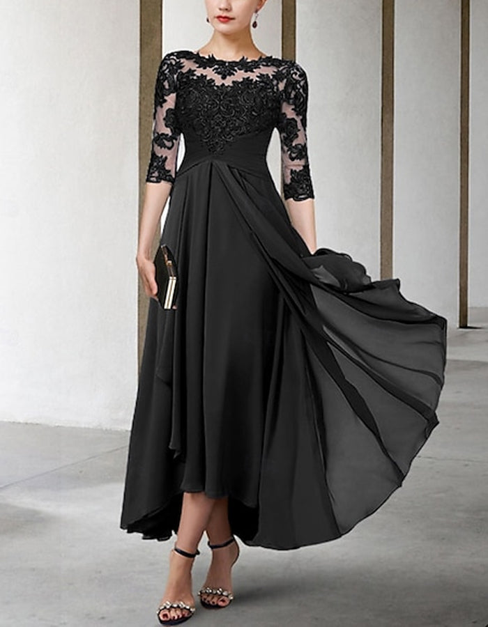 Anna-Berg | Chiffon A-Line Three-Quarter Sleeve Dress