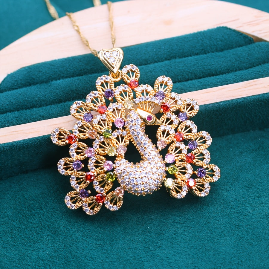 Luxurious Peacock-Inspired PeaRooster Hanging Necklace
