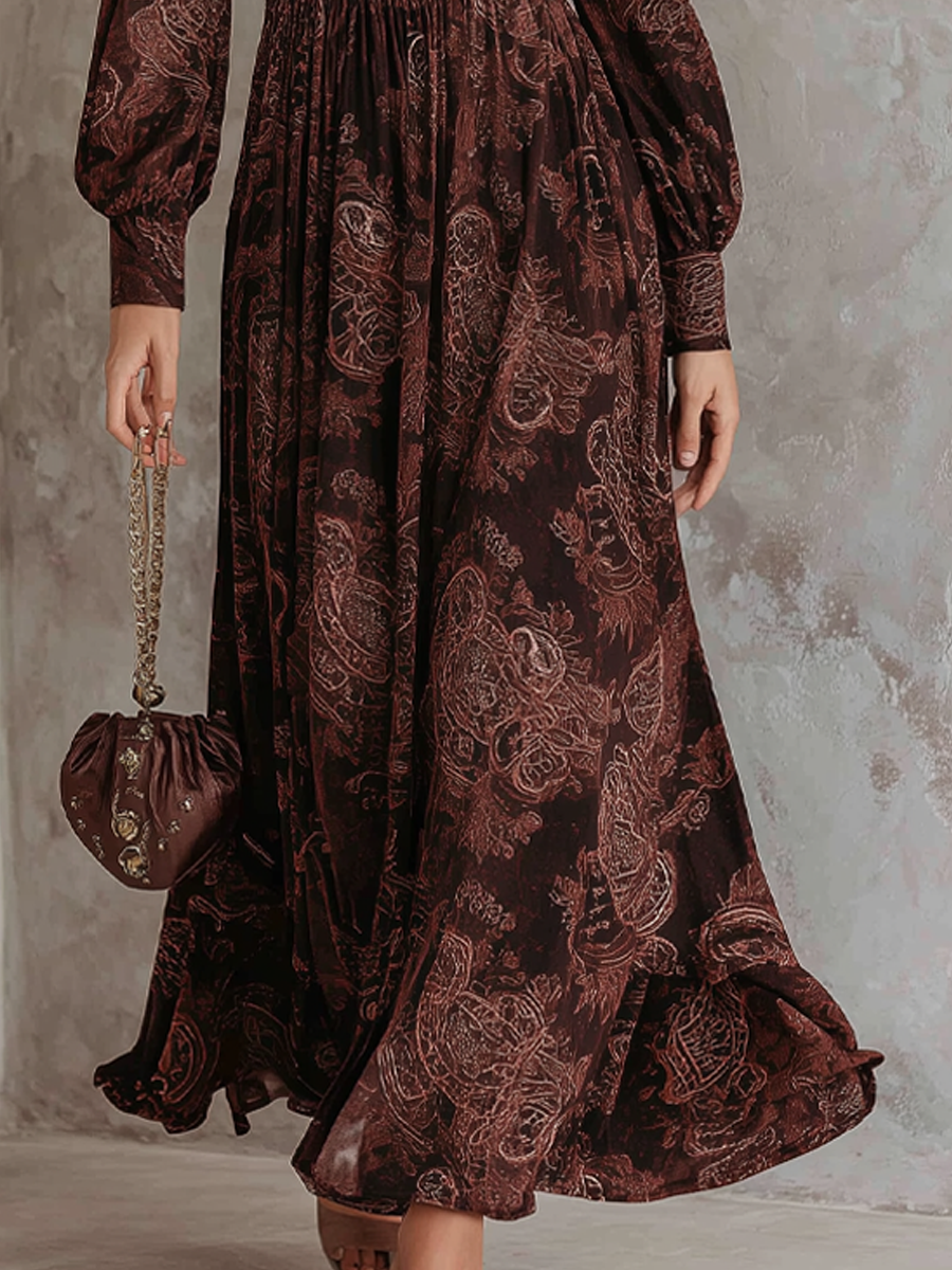 Anna-Berg | Retro Zipper Neck Long Sleeve Dress