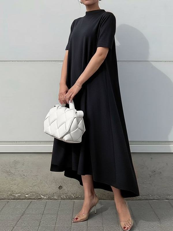 Anna-Berg | High-Low Short Sleeves Solid Color Dress