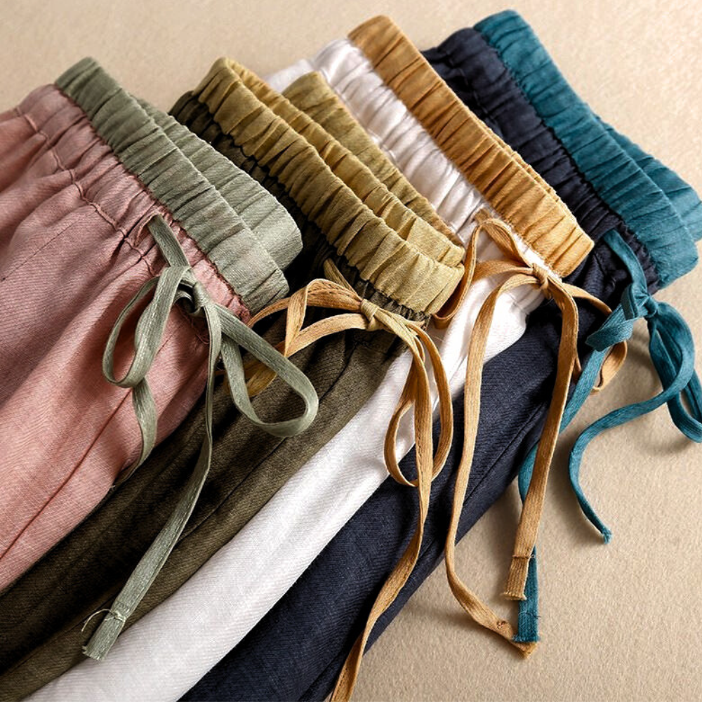 Anna-Berg | Stone High-Waist Wide-Leg Linen Trousers