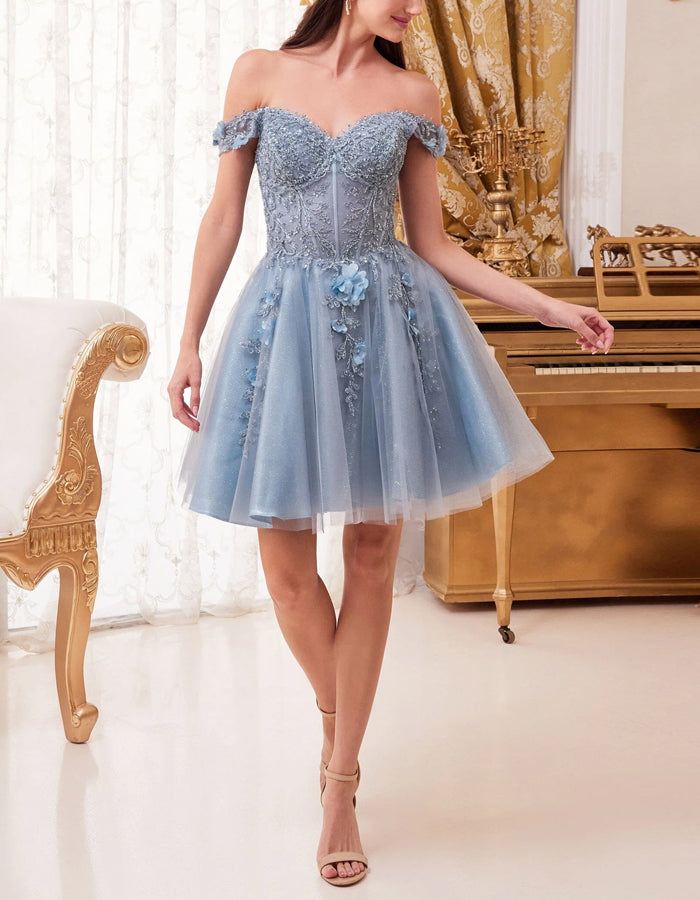 Anna-Berg | Sky Blue Tulle Cocktail Off-Shoulder Dress