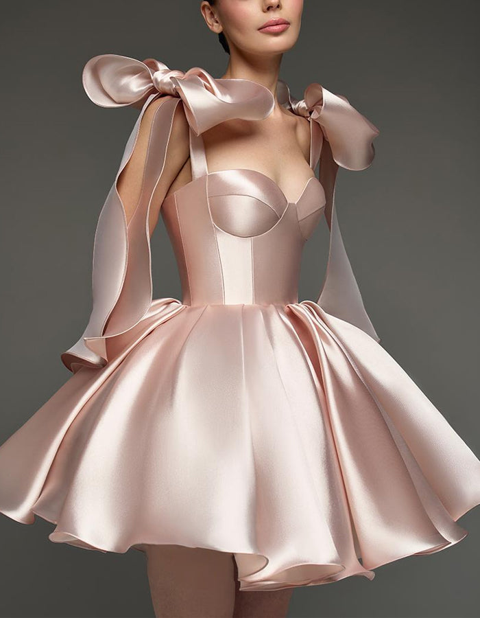 Anna-Berg | Light Pink Satin Cocktail Sweetheart Dress