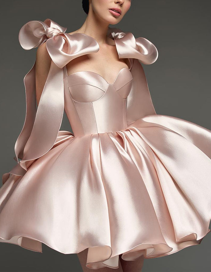 Anna-Berg | Light Pink Satin Cocktail Sweetheart Dress