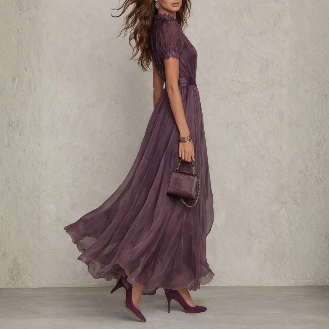 Anna-Berg | Elegant Lace Trim Chiffon Maxi Dress in a Flattering Cut