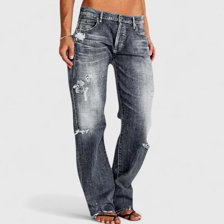 Anna-Berg | Effortless Low Rise Distressed Straight Leg Jeans