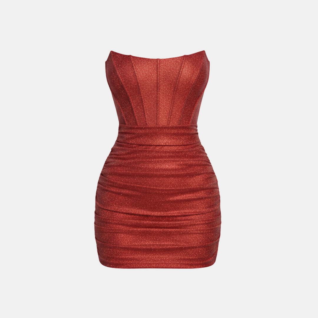 Anna-Berg | Pink Glitter Corset Ruched Dress