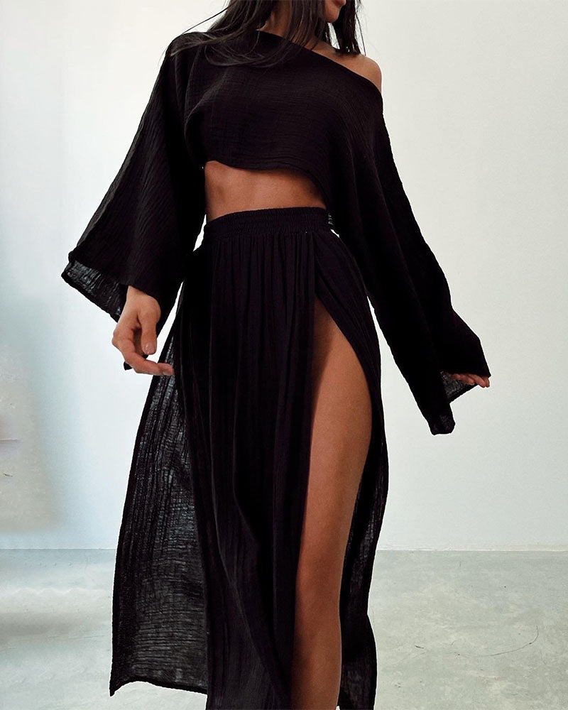 Anna-Berg | Stylish Polyester and Linen Split Two-Piece Set