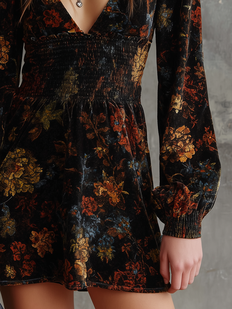 Anna-Berg | Retro Floral Print Pleated Waist Dress