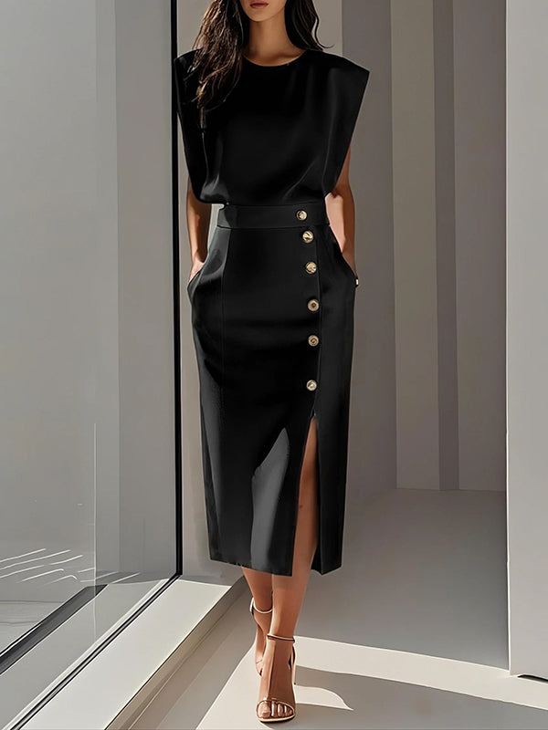 Anna-Berg | High Waisted Split-Front Skirt Dress
