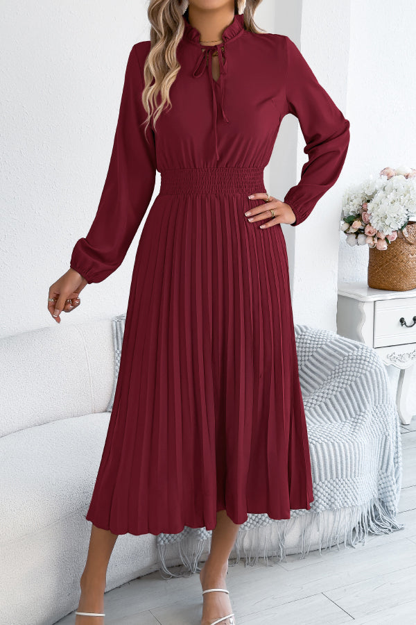 Anna-Berg | Solid Color Long-Sleeved Fitted Waist Dress