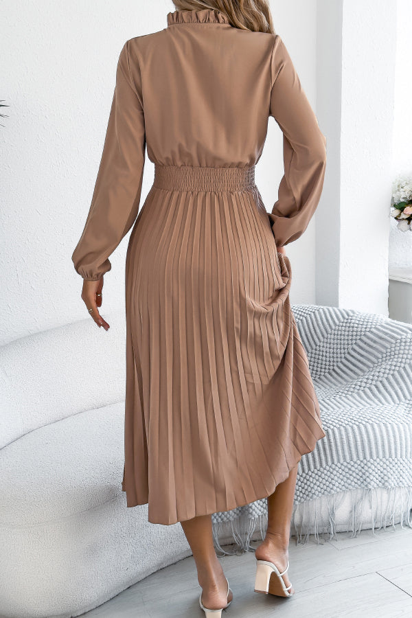 Anna-Berg | Solid Color Long-Sleeved Fitted Waist Dress