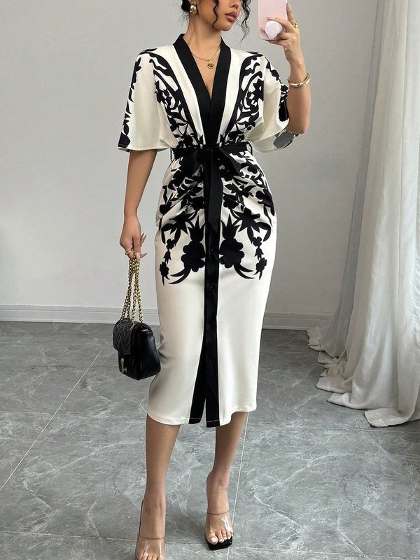 Anna-Berg | Half Sleeves Flower Print Printed Dress