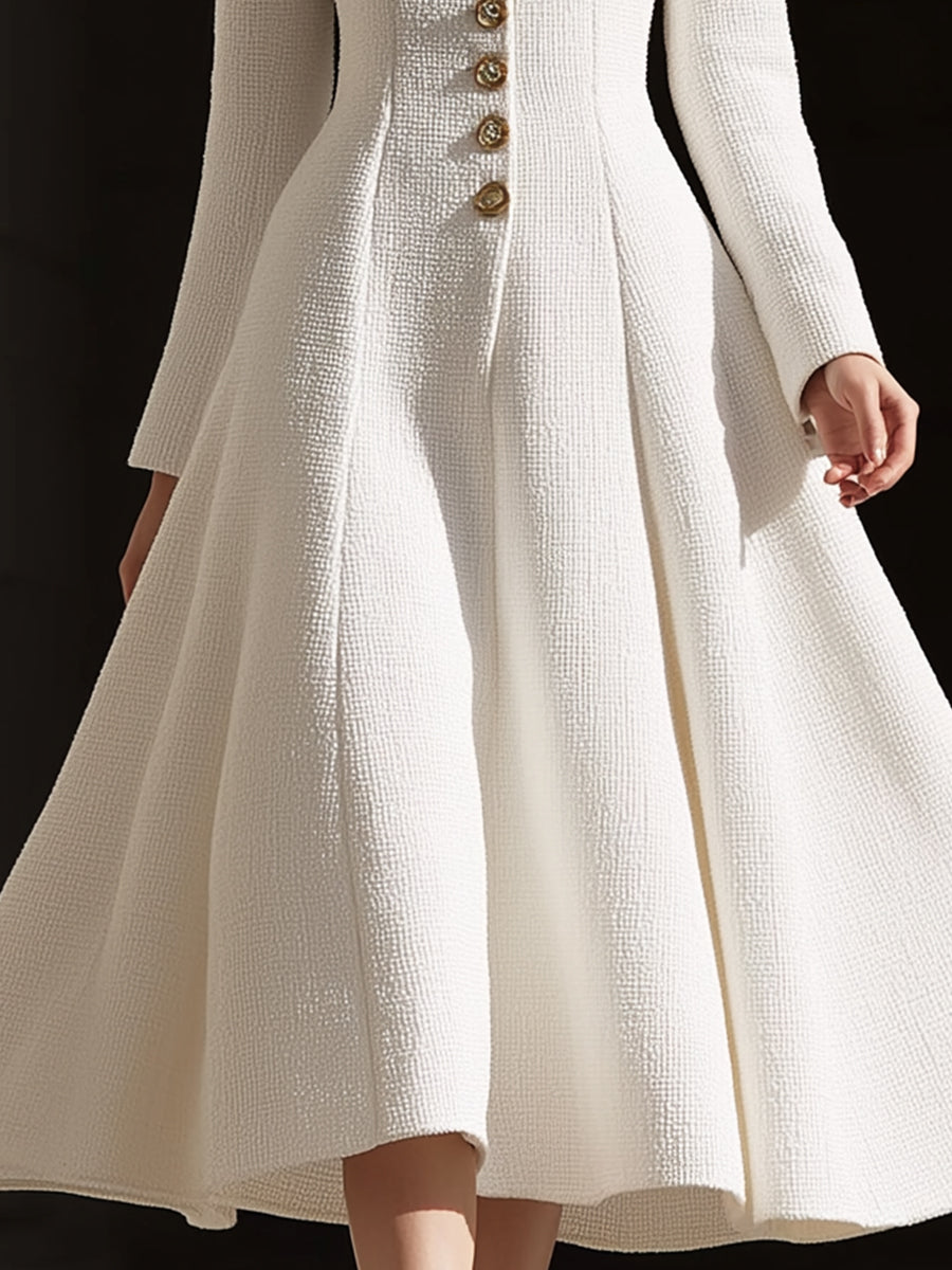 Anna-Berg | Ivory Tweed Tailored Lapel Midi Dress
