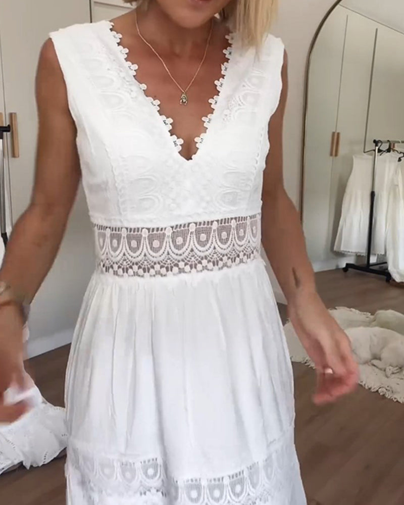 Anna-Berg | Boho Sleeveless V Neck Midi Dress