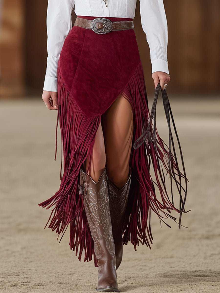 Anna-Berg | Red Faux Suede Slit Casual Dress