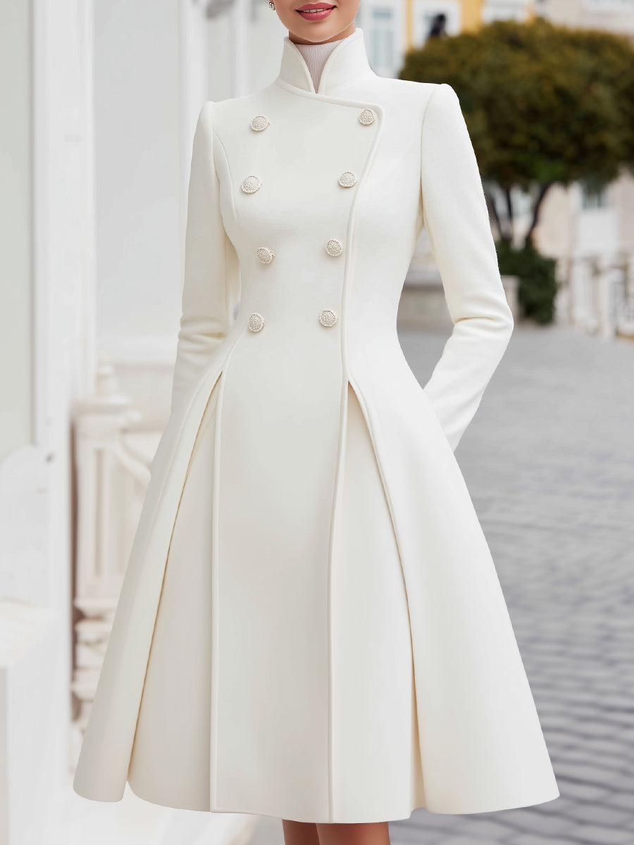 Anna-Berg | Elegant Double-Breasted Flared A-Line Coat Dress