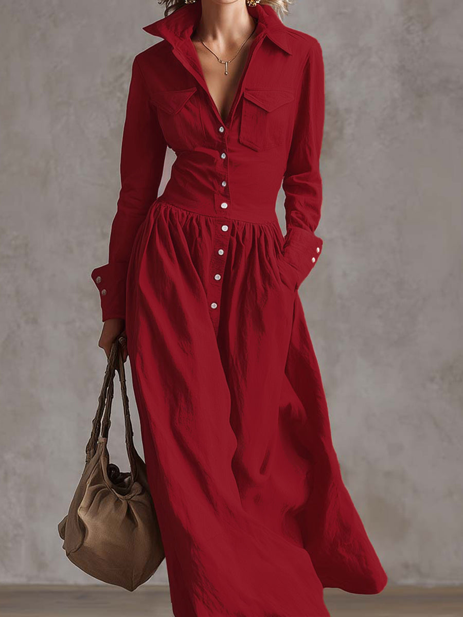 Anna-Berg | High Waisted Long Sleeves Buttoned Dress