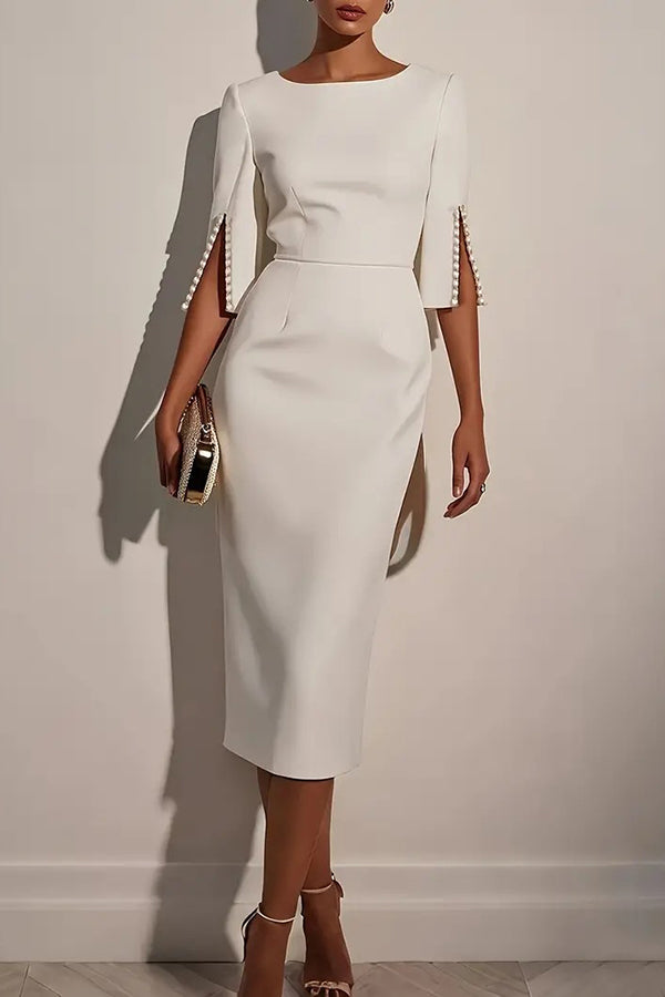 Anna-Berg | Solid Color Elegant Round Neck Dress