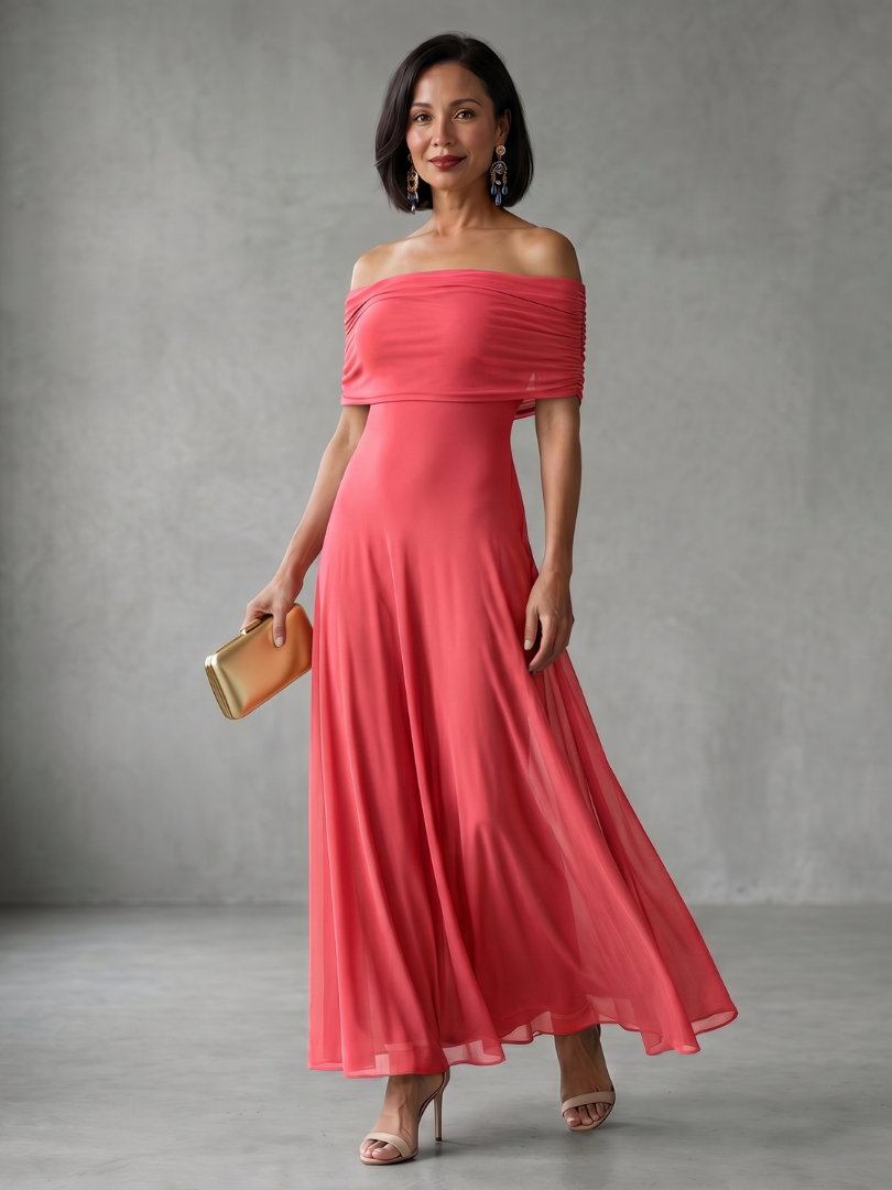 Anna-Berg | Sophisticated Off Shoulder Draped Midi Dress