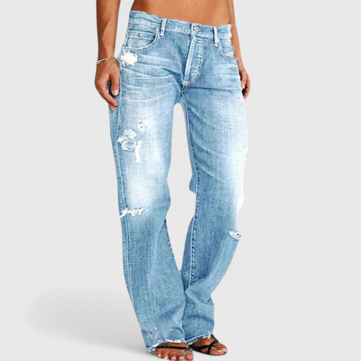 Anna-Berg | Effortless Low Rise Distressed Straight Leg Jeans