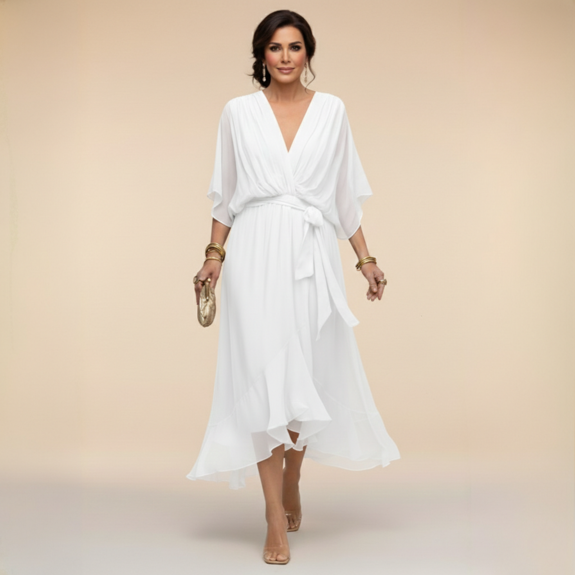 Anna-Berg | Refined Monica - Chiffon Dress With V-Neck