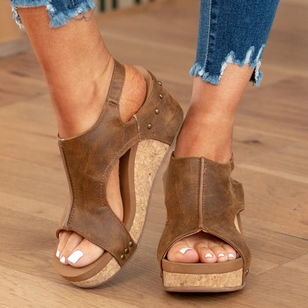 Anna-Berg | Chic Suede Wedge Sandals with Graceful Drape
