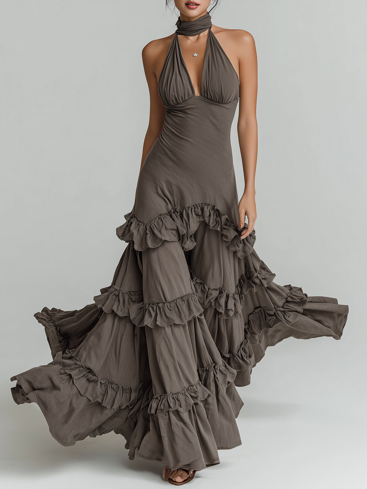 Anna-Berg | Bohemian Style Halter Neck Ruffled Dress