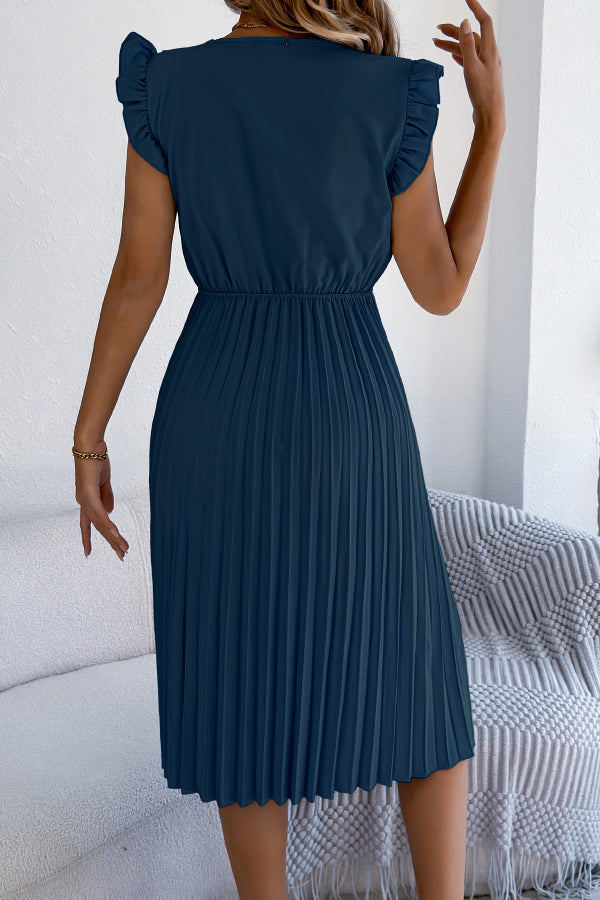 Anna-Berg | Solid Color V-Neck Lace-Trimmed Sleeveless Dress