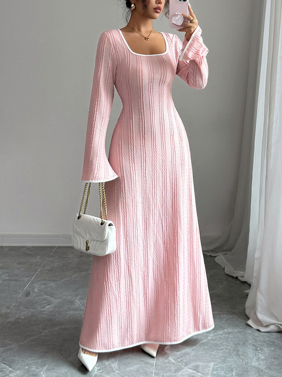 Anna-Berg | A-Line Bodycon Ribbed Knit Split-Joint Dress