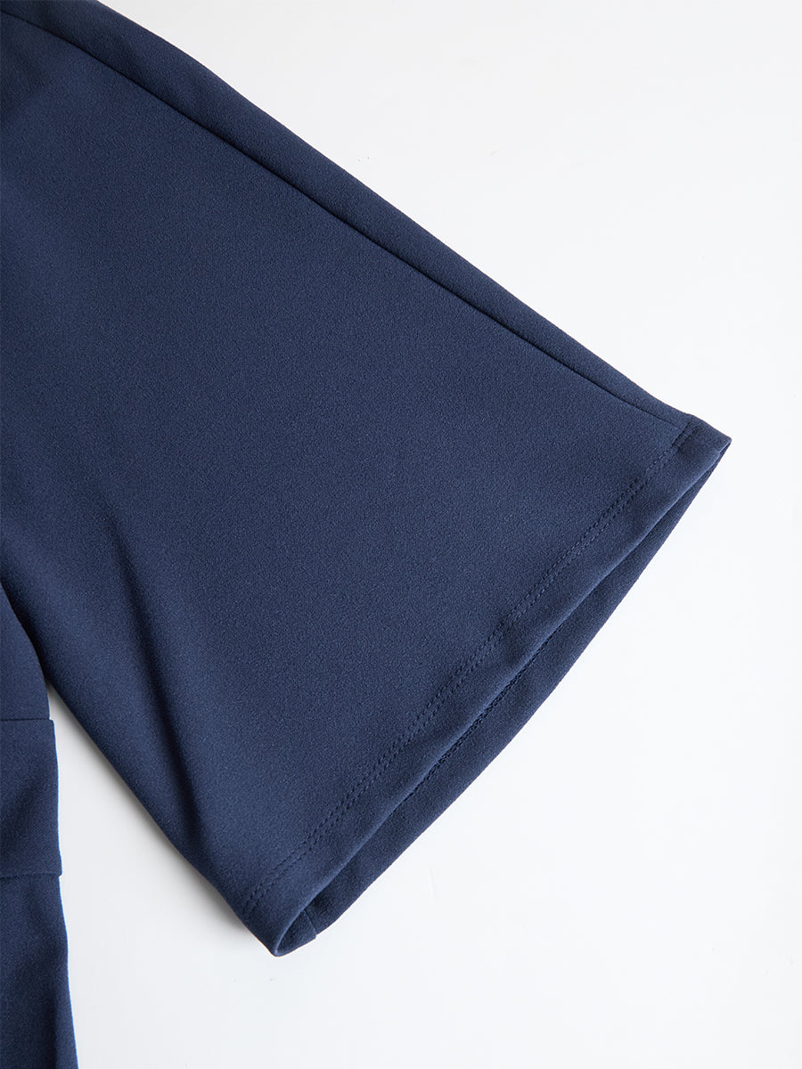 Anna-Berg | Elegant Navy Blue Batwing Sleeve Midi Sheath Dress