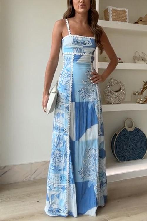 Anna-Berg | Graceful Strap Bow Back Printed Maxi Dress
