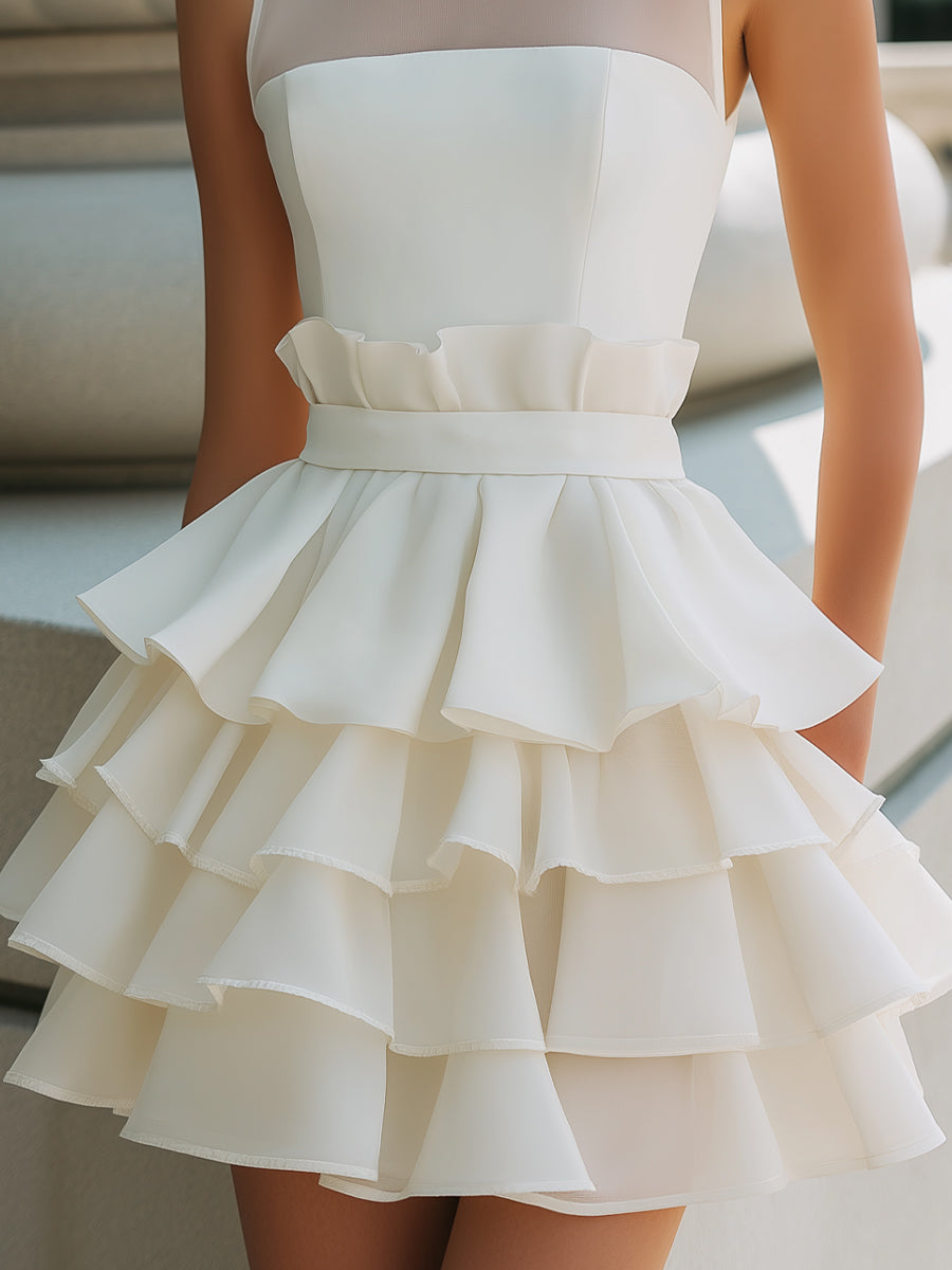 Anna-Berg | High-Neck Sheer Yoke Tiered Ruffle Dress