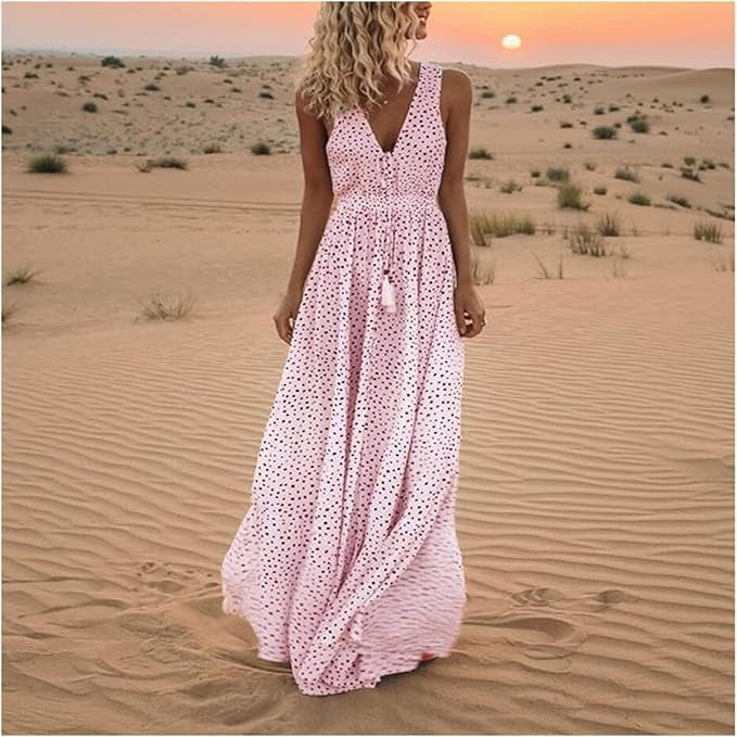 Anna-Berg | Boho Sleeveless V Neck Maxi Dress Made to Turn Heads