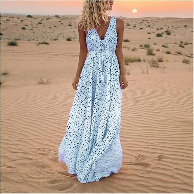 Anna-Berg | Boho Sleeveless V Neck Maxi Dress Made to Turn Heads