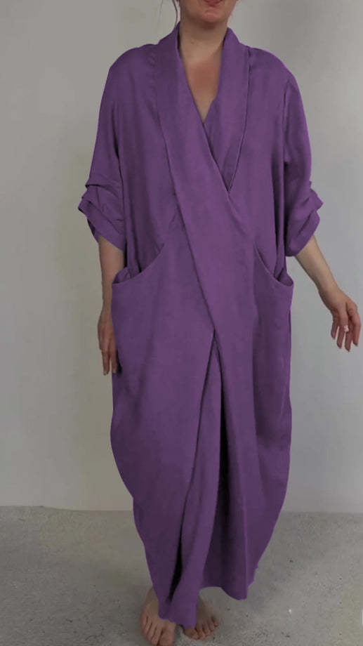 Anna-Berg | Elegant Minimalist Dress With Pocket And V-Neck