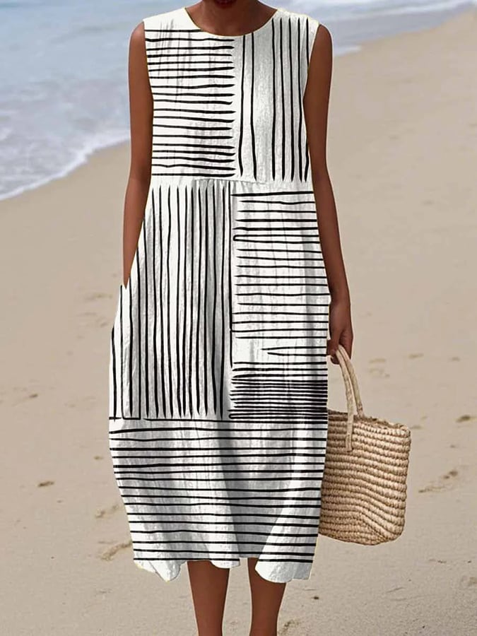 Anna-Berg | Refined Cotton-Linen Dress With Print with Graceful Drape
