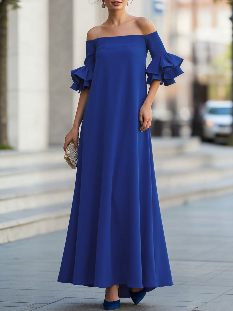 Anna-Berg | Half Sleeves Loose Solid Color Dress