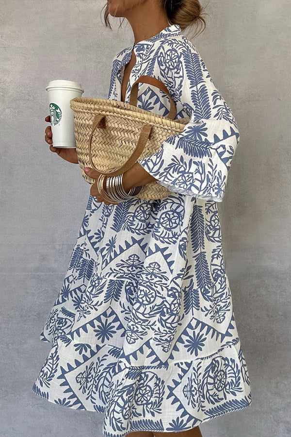 Anna-Berg | Unique Printed V-Neck Bell Sleeve Dress